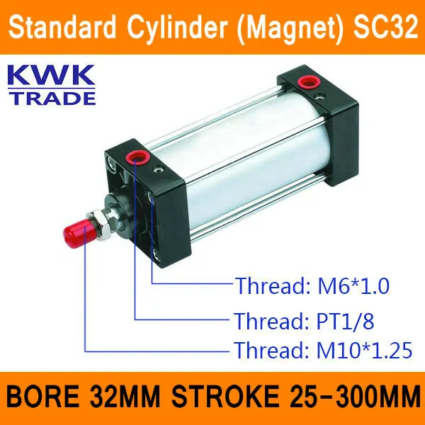 SC32 Standard Air Cylinders Magnet Valve Bore 32mm Strock 25mm to 300mm Stroke Single Rod Double