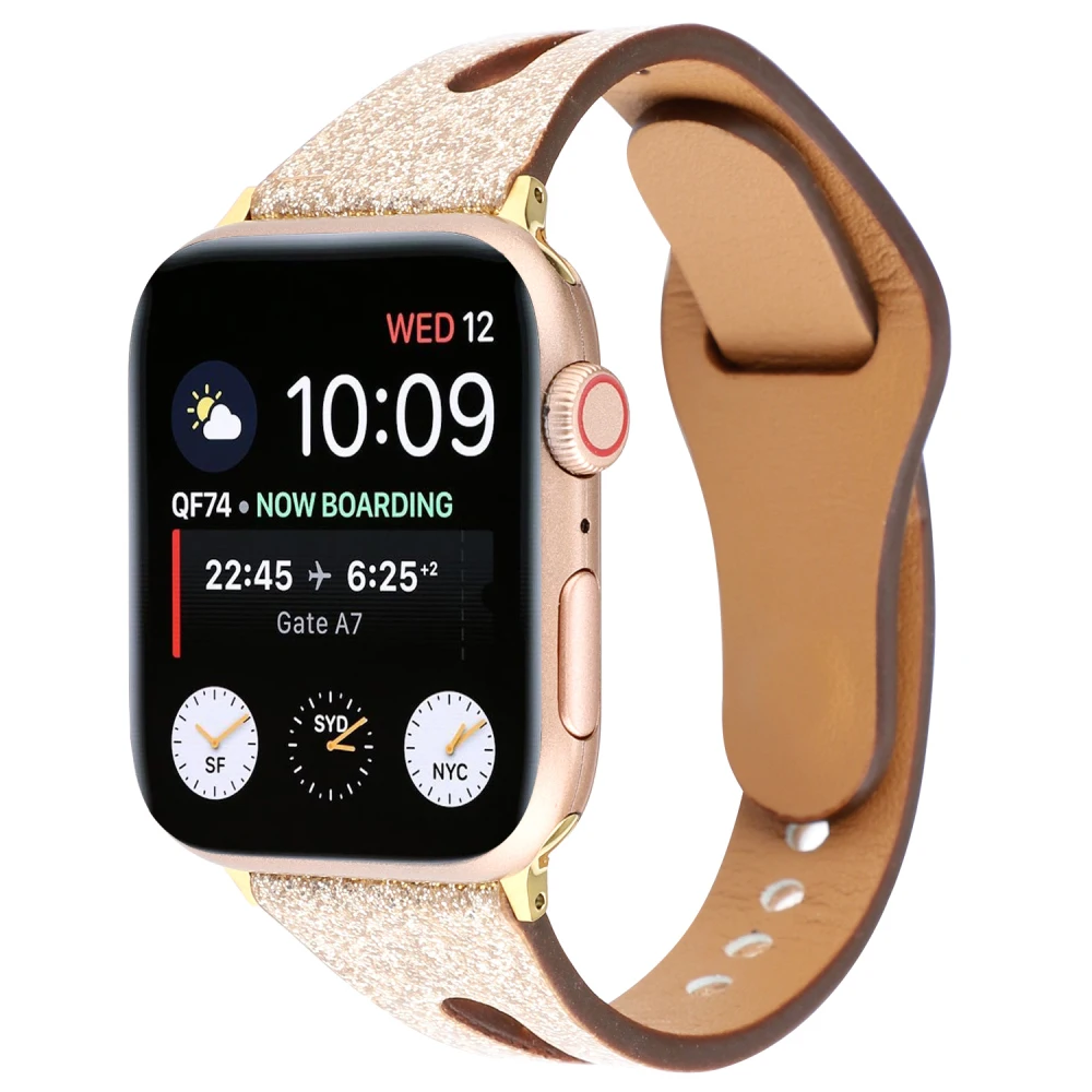 Ремешок для часов Apple Watch Series 4 3 2 1 ремешок для Iwatch 38 мм 42 мм аксессуары для часов блестящий кожаный браслет на запястье 40 мм 44 мм
