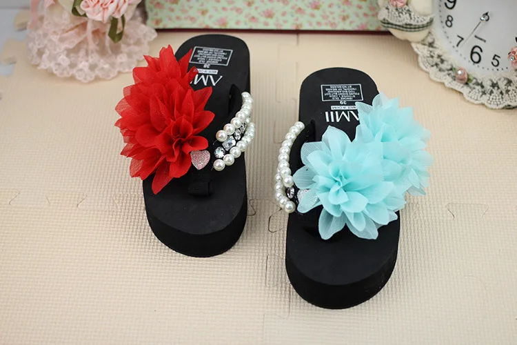 Chiffon Flowers Female Slippers Online Summer 2019 Beach Shoes Non-slip Flip Flops Wedge Platform49