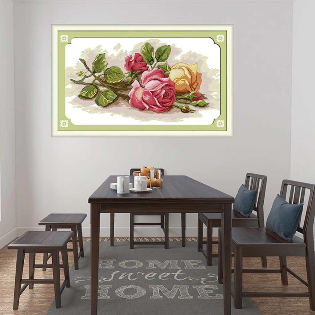 14 CT Counted Cross Stitch Kit - Rose Pattern - DIY Home Ornaments