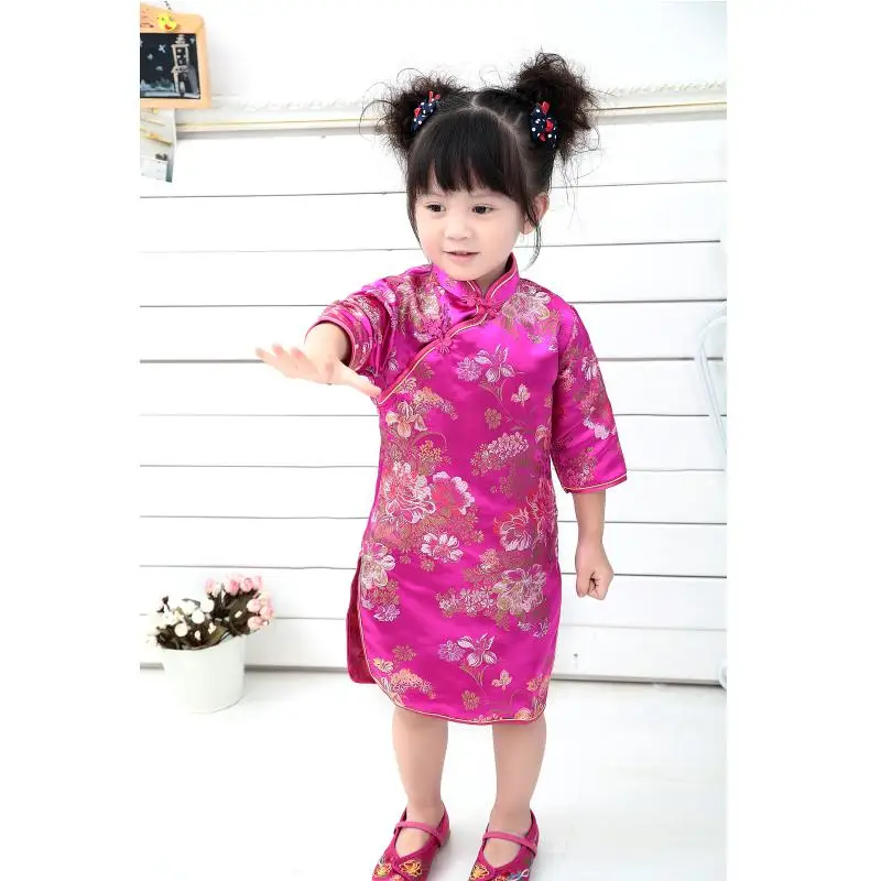 Peony Baby Girls Dress Chinese Qipao Clothes Girls Jumpers Party Costumes Floral Children Chipao Cheongsam Jumper 2-16Y girls dress,kids clothes