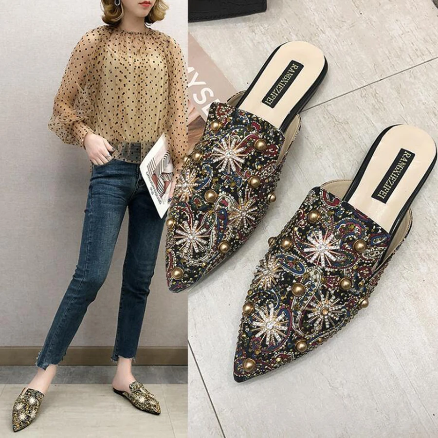 

2019 summer shoes woman pointed toe shallow mules shoes women slingback slip on ladies shoes women flats