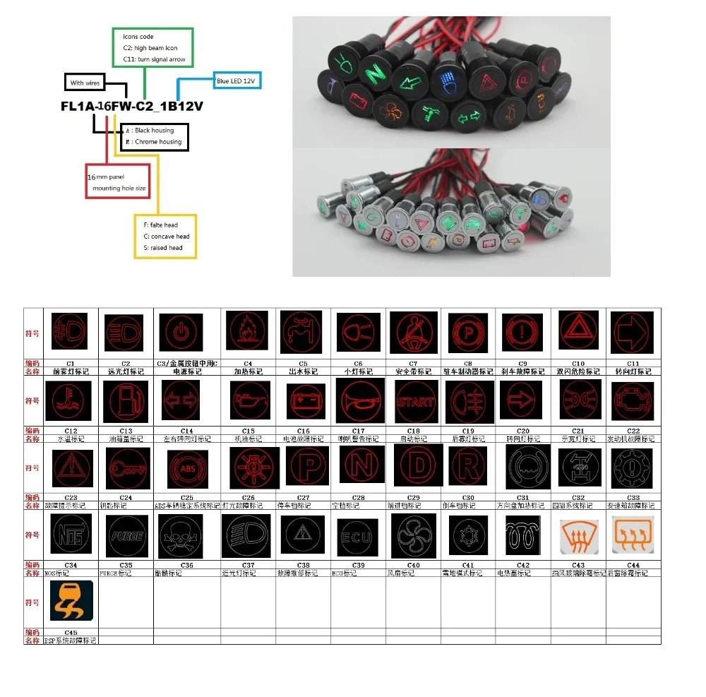 Waterproof FILN 12V LED Car Boat LED Warning Dashboard Signal Lights Instrument Pilot Lamp 220V 10mm 3