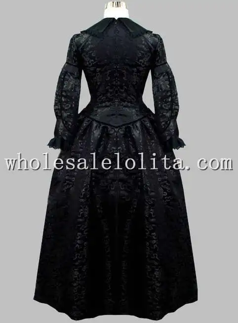 Готический Черный Brocade Викторианской Era Период Dress Воспроизводства Хэллоуин Тематические Costume Dress