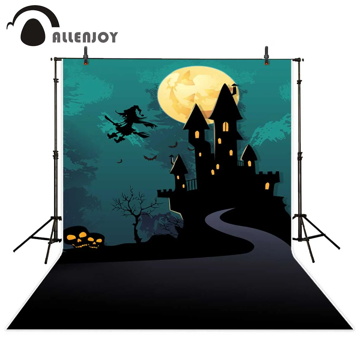 

Allenjoy Halloween Castle Night Moon Witch Road Skeleton Backgrounds for photographing fond studio photo