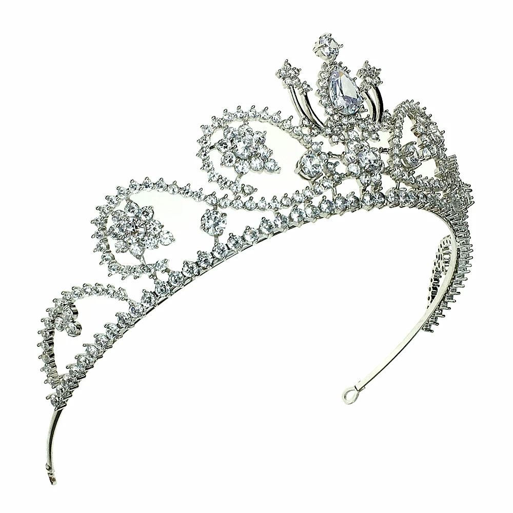

Micro Paved Full Cubic Zircon Tiara Luxury Zirconia Crown Wedding Hair Accessories Bride Large CZ Coroa Novia Diadem WIGO1235