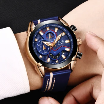 

Reloje LIGE Brand Men's Chronograph Analog Quartz Watch with Date, Luminous Hands, Waterproof Leather Strap Wristswatch for Man