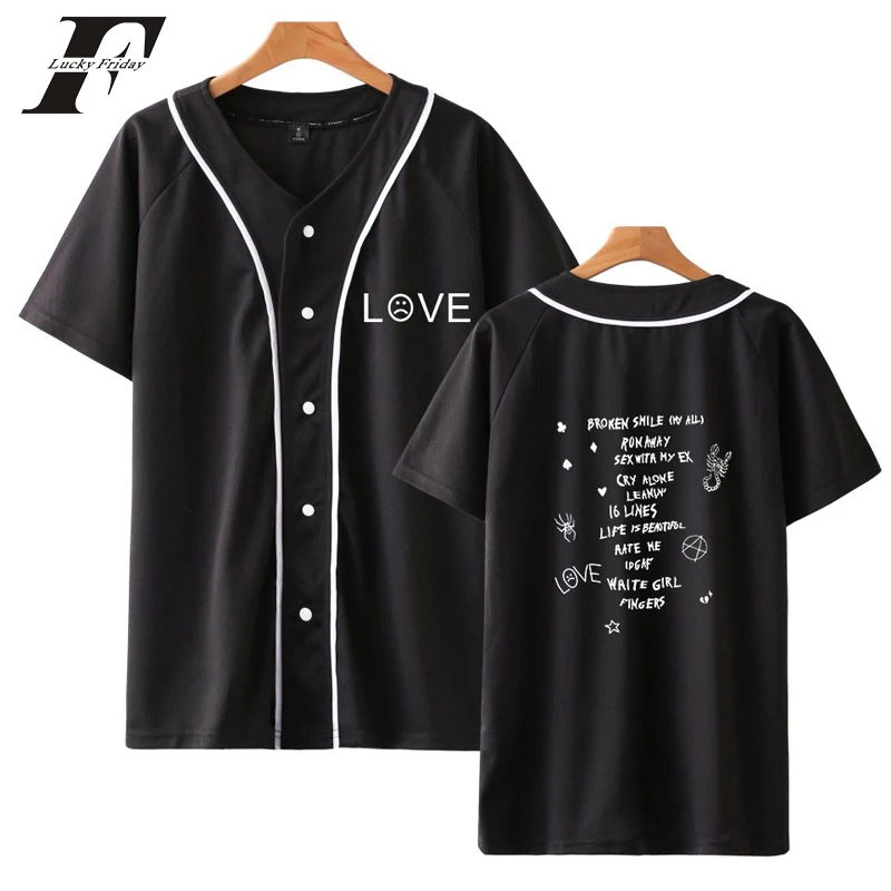

Kpop Lil Peep t shirt men women baseball tshirt cry baby printed hit hop Clothes Short Sleeve Baseball T-Shirts Plus Size 2019
