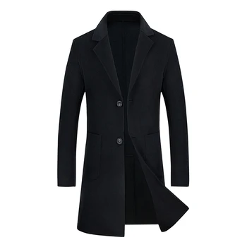 

Men's Wool Coats & Jackets Winter Cashmere Jacket Man Long Section Single Breasted Overcoat Turn-down Collar Casual Woolen Coat