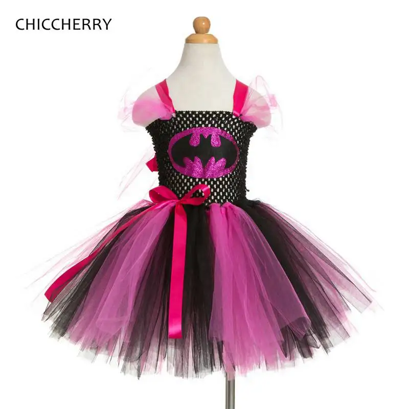 Black Batman Summer Baby Girl Lace Tutu Dress Bowknot Kids Halloween