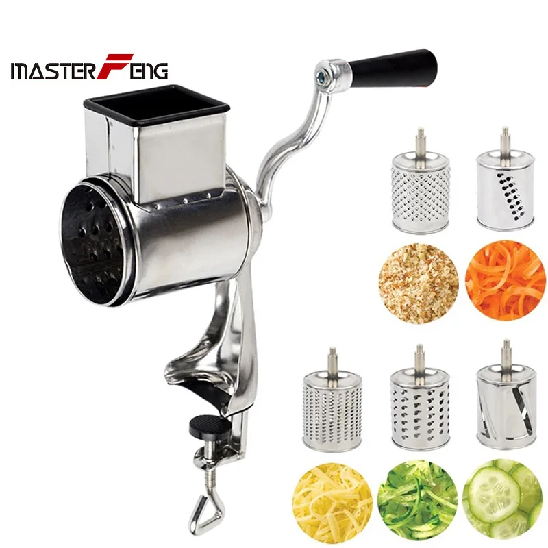 Multi Functional Kitchen Rotary Nut cheese grater vegetable shredder fruits slicer with 5 drums kitchen chopper