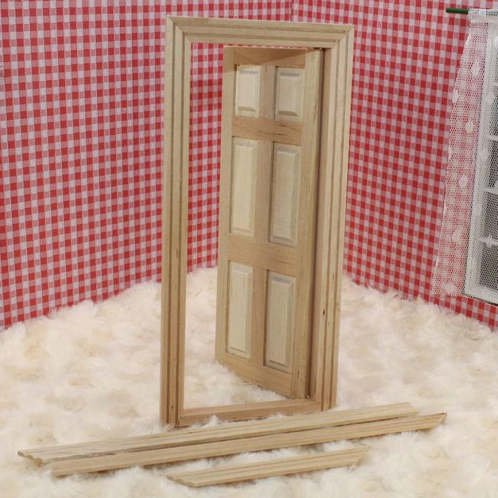 6-Panel Interior Wooden Door Frame Dolls House Miniature DIY Accessory 1:12 Scale