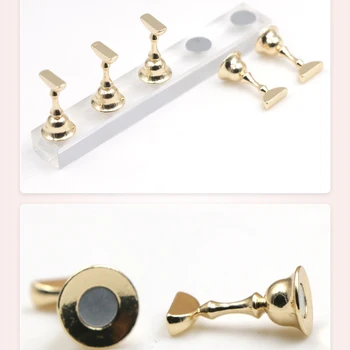 

3D Golden Magnetic Nail Art Tip Stand Holder Training Display Stand Alloy False Salon DIY Nail Tool Crystal Base