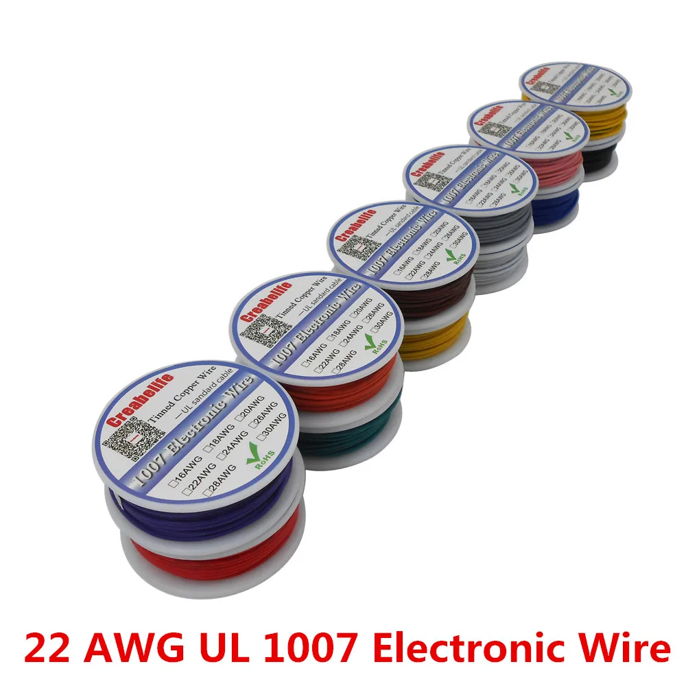 8m/ UL1007 22AWG 12 Colors Select Spool Package Electrical Wire Cable Line  Airline PVC Tinned Copper PCB Wire RoHS Wire