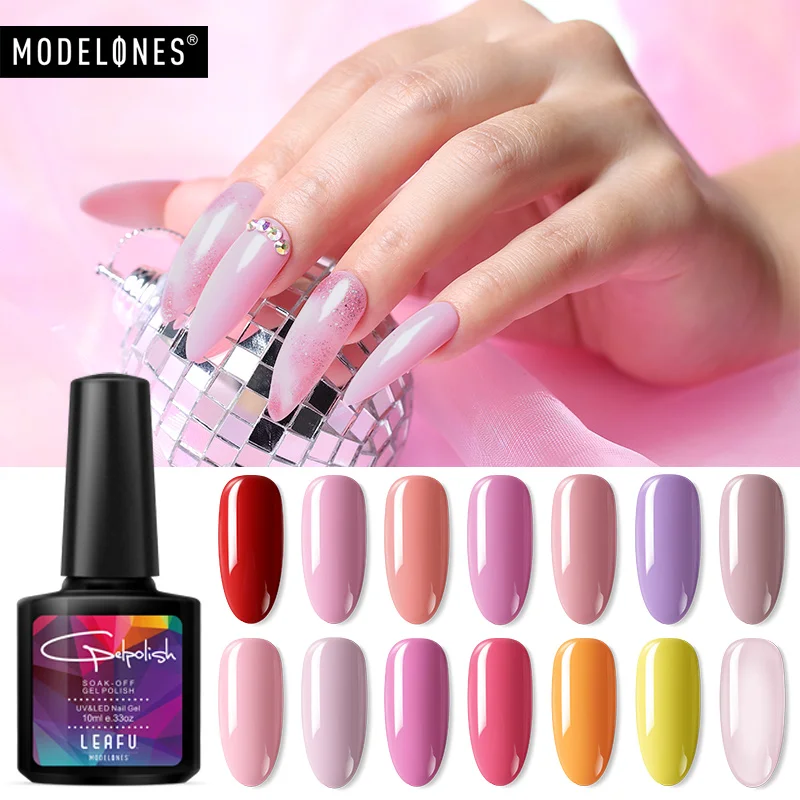 

Modelones Gel Polish Enamel Soak Off Semi Permanent Led Nail Hybrid Gel Lacquer Pink Color Gel Long Lasting Nail Varnish Enamel