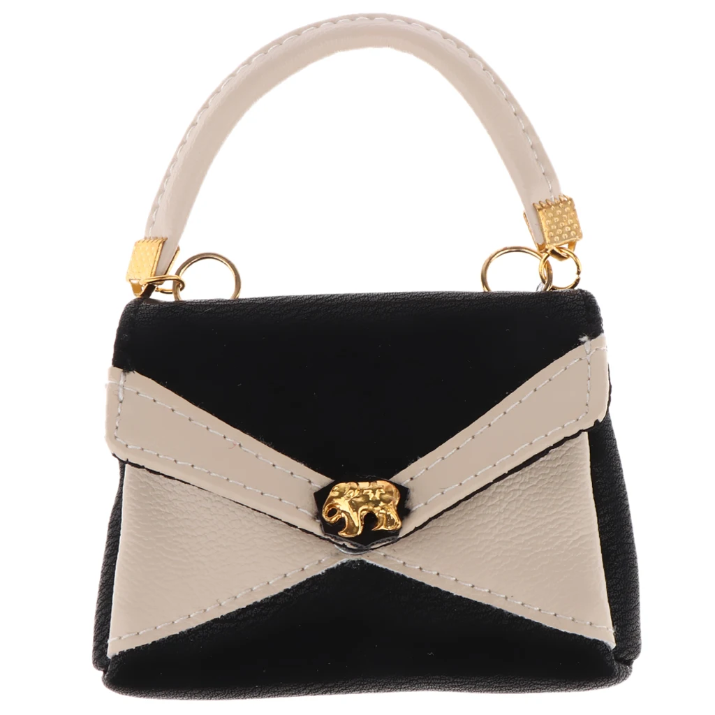 White&Black Fashionable Artificial Leather Miniature Dolls Handbag Purse Bag for 1/6 Girl Doll Clothing Accessories Gift for Kid