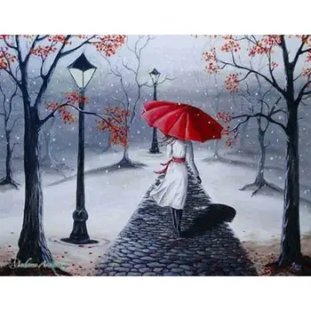 

Full square/Round Diamond Painting Cross Stitch a beauty walking in the snow Diamond Embroidery Decorative gift