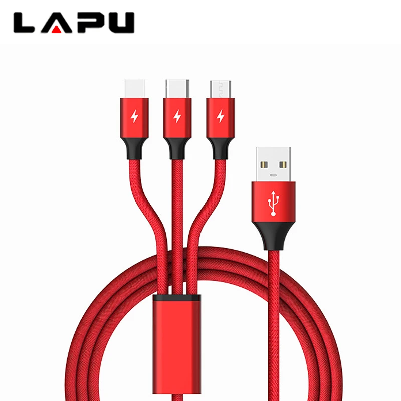 

LAPU USB Data Cable One Drag Three Data Line Fast Charge USB Charging Cord Power Line Micro USB Cable iphone/android/Type-c cabl