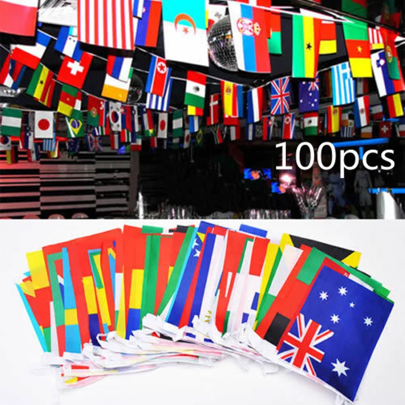 

100pcs/200pcs National Flags Euro Cup Country Flag Bunting String Banner Football Garlands Home Decor Shop Street Decoration Set