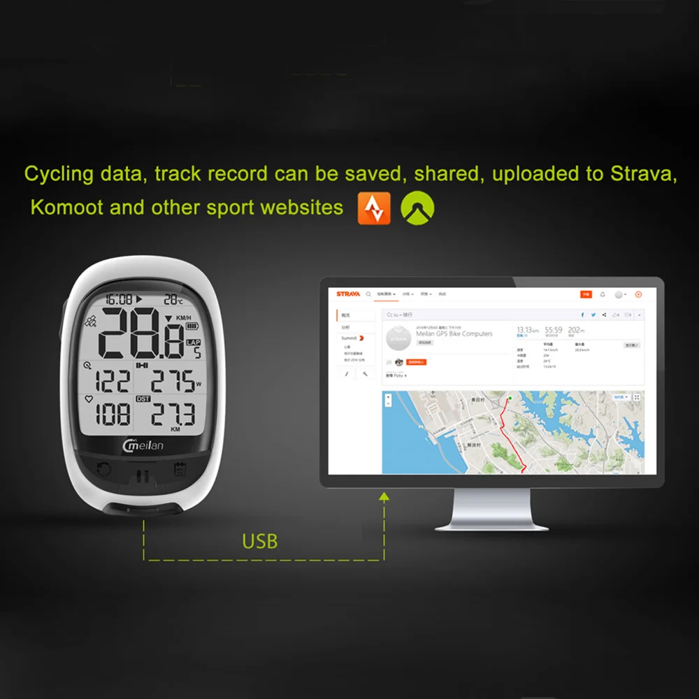MEILAN M2 gps велосипедный компьютер, счетчик частоты сердечных сокращений, измеритель мощности, велосипедный спидометр, велосипедный навигационный компьютер