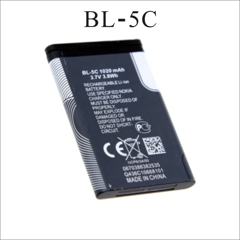 

For Nokia BL-5C Battery Lithium Rechargeable Batteries 1020mAh 1112 1208 1600 1100 1101 n70 n71 n72 n91 e60 Replace