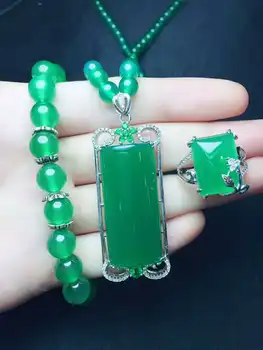 

925 silver inlaid natural chalcedony set!