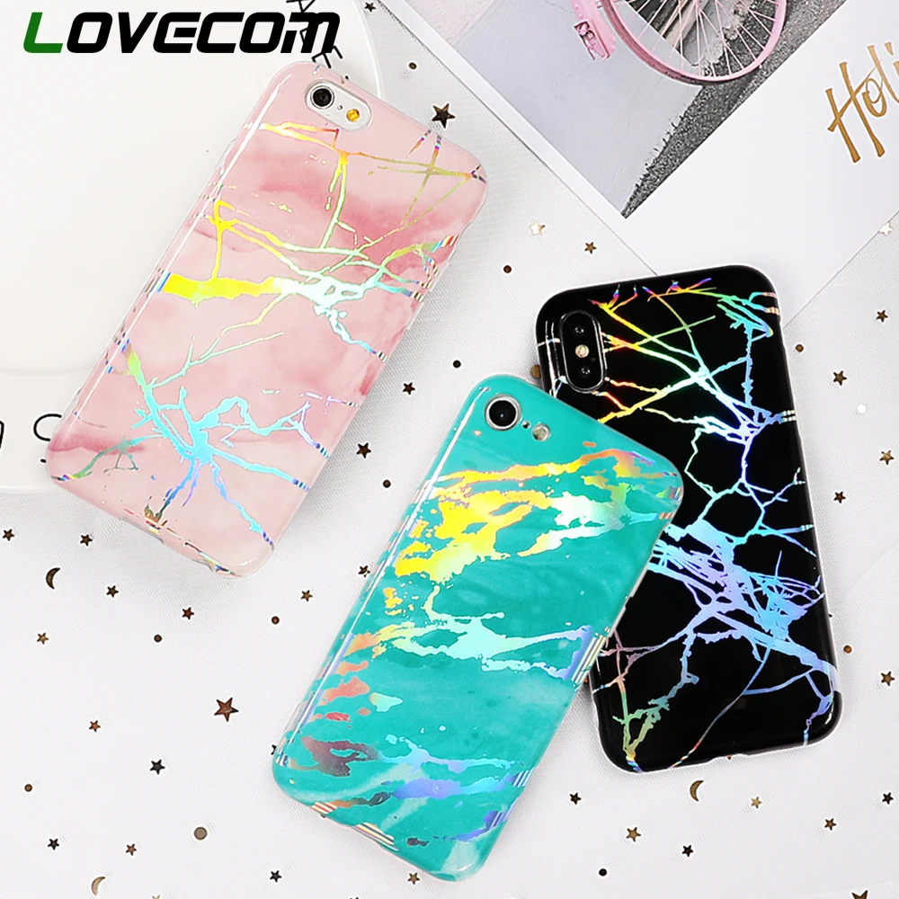

LOVECOM Bronzing Laser Light Marble Pattern Laser Light IMD Soft Phone Case For iphone 6 6S 7 8 Plus X XS XR 6.1'' XS MAX 6.5''