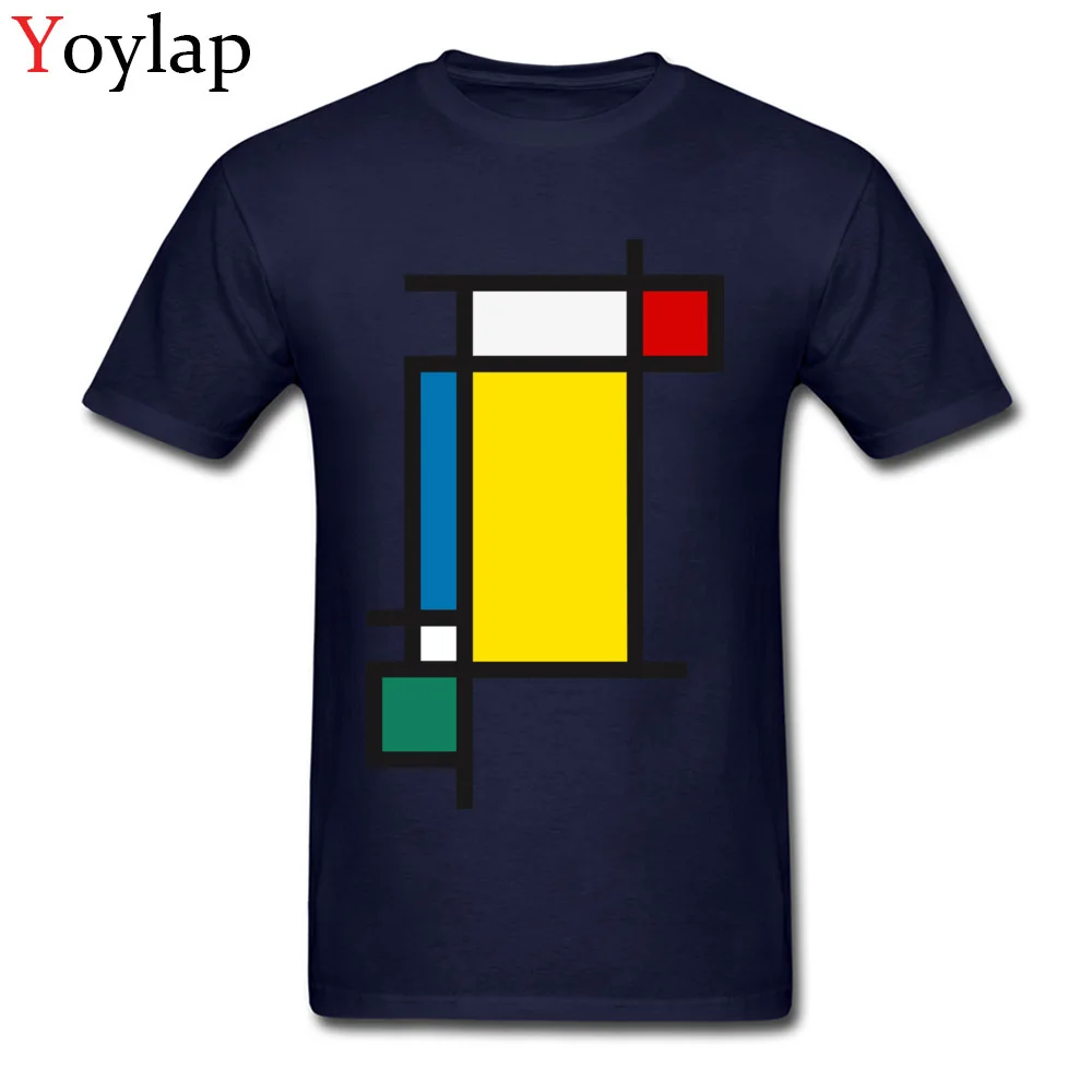 Design Tops Shirt for Students Coupons Autumn Crew Neck 100% Cotton T Shirt Vertical Aesthetic Tribute to Mondrian Casual Tee Shirt navy