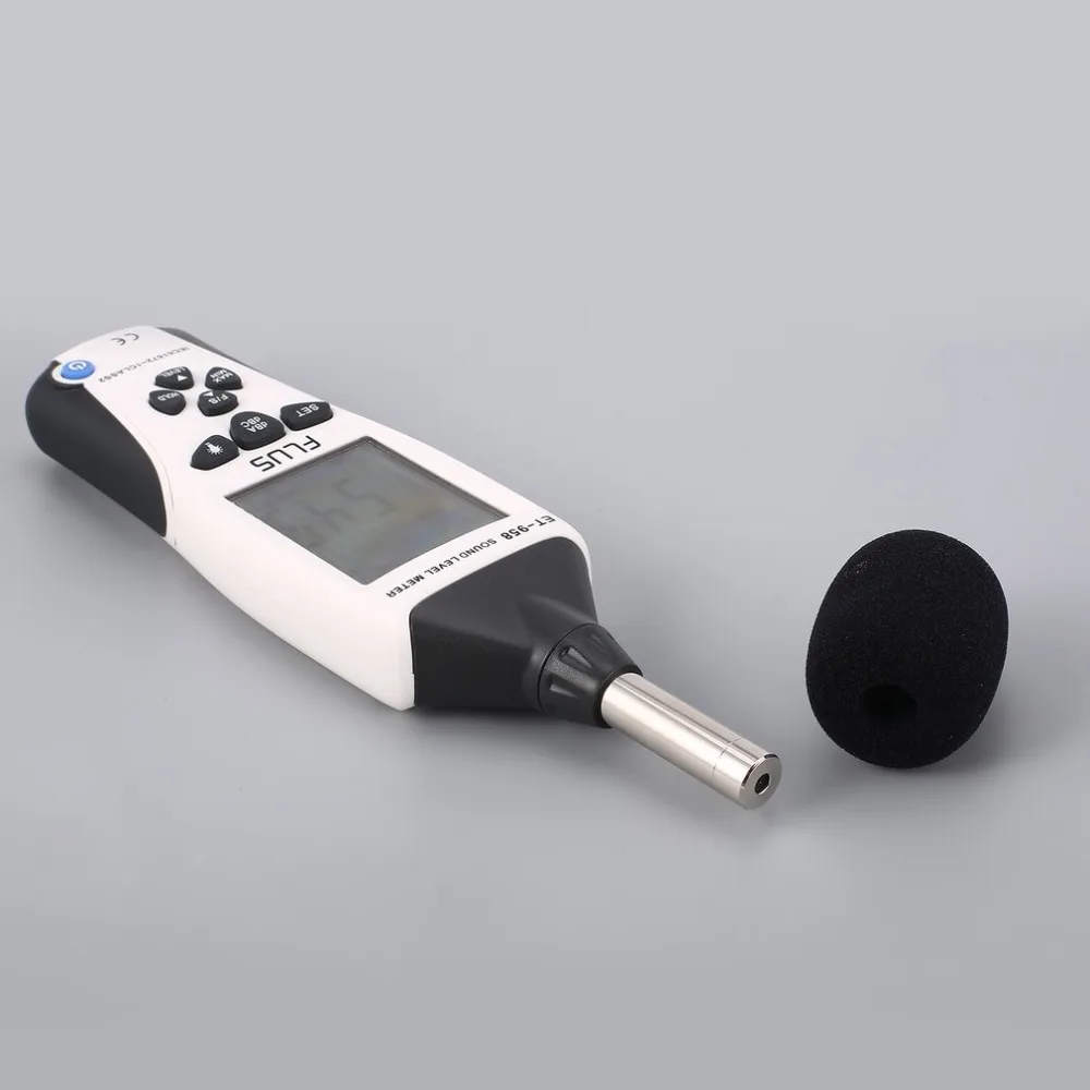 FLUS ET-958 Sonomètre numérique Testeur de bruit Mesure de lenregistreur de décibels Détecteur audio Volume Monitor 30-130dB Handheld Blanc 