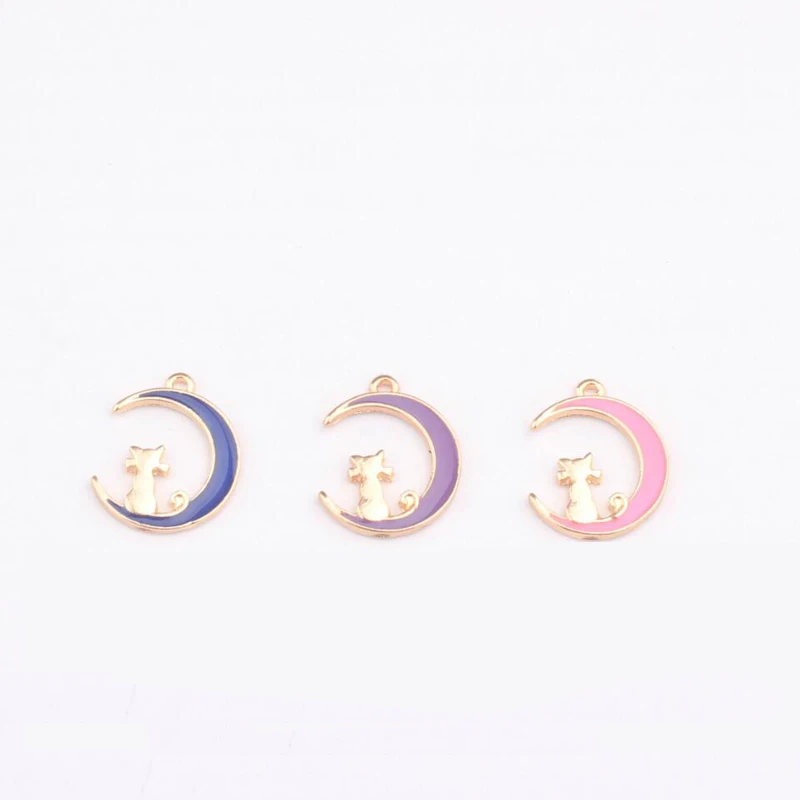 

5pcs/lot High Quality Charms Colorful Moon Meow Cat Charm Bracelet Necklace Pendants DIY Jewelry Accessories 14mm*17mm