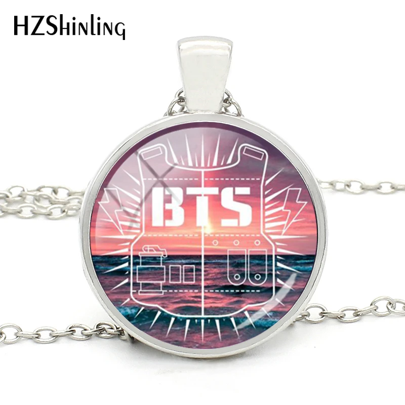 

2018 New Arrival BTS Logo Necklace Personalized Bangtan Boys Album Photo Art Silhouette Necklace Jewelry For BTS Fans Gift