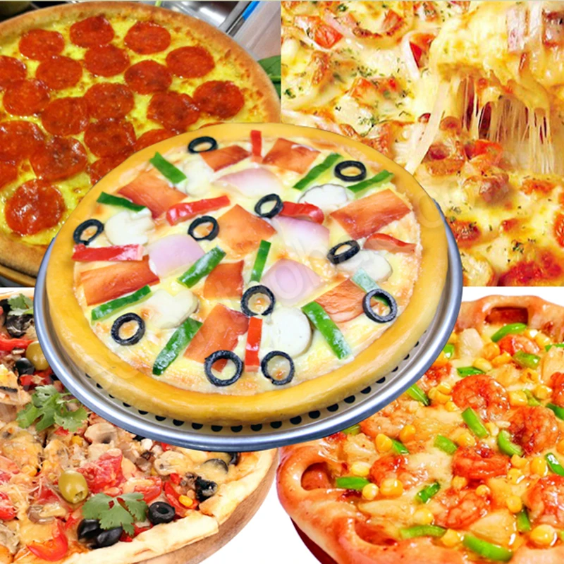 Stainless Steel Fluted Pizza Pans with Holes Non-Stick Round Shape Pizza Baking Tray Plate Home Kitchen Bakery Accessories