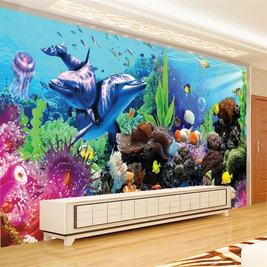 

wellyu Custom photo wallpapers 3d large mural underwater world aquarium 3d stereo tropical fish TV wallpaper papel de pared обои