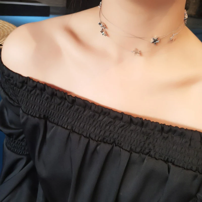 

Korean New Trendy Choker Necklace For Women Cute Star Multi Layer Short Collares Fashion Simple Personality Jewelry