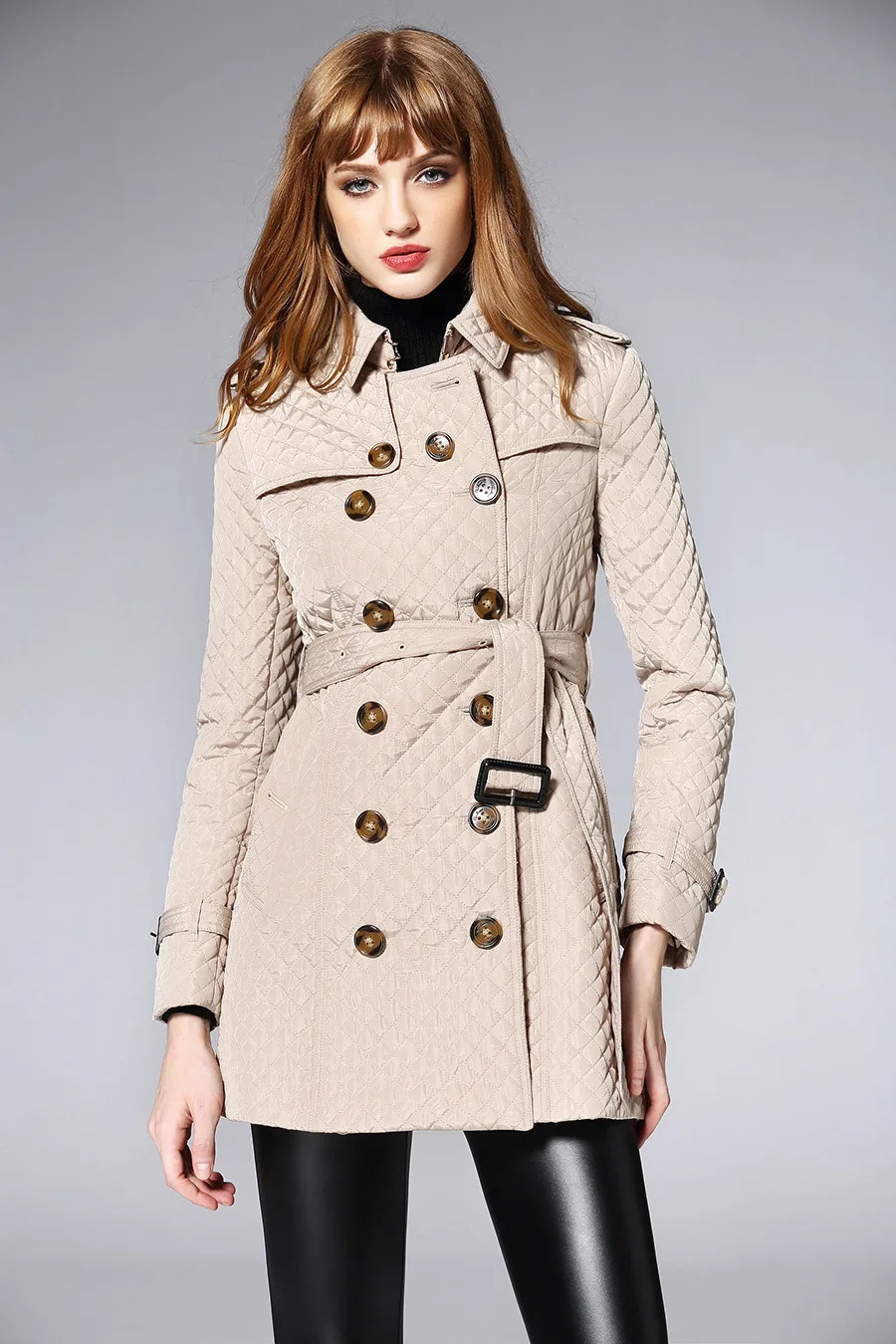 Luxury B brand plaid check lining coats for women winter mid long