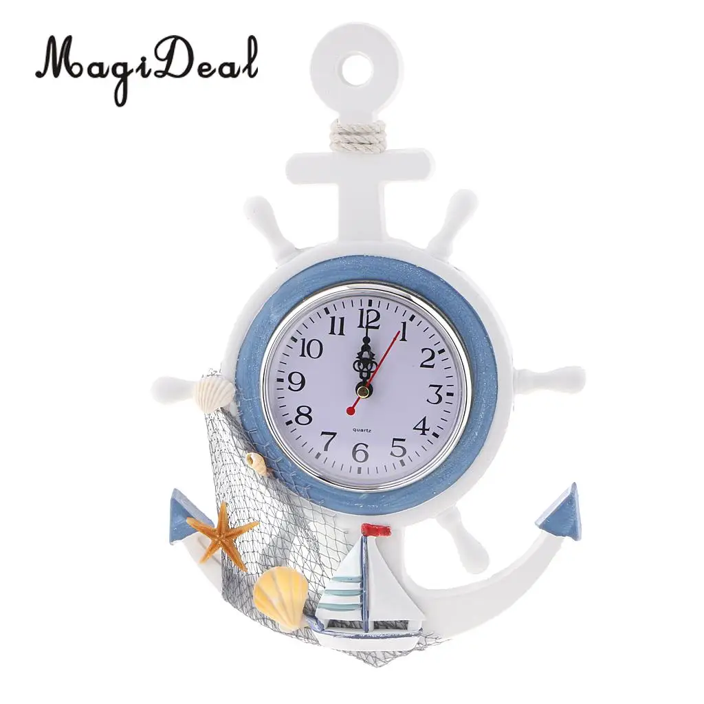 Large 33cm Anchor Clock Beach Theme - Nautical Sailing Ship Wheel Anchor Wall Hanging Decorations Ornament Statue