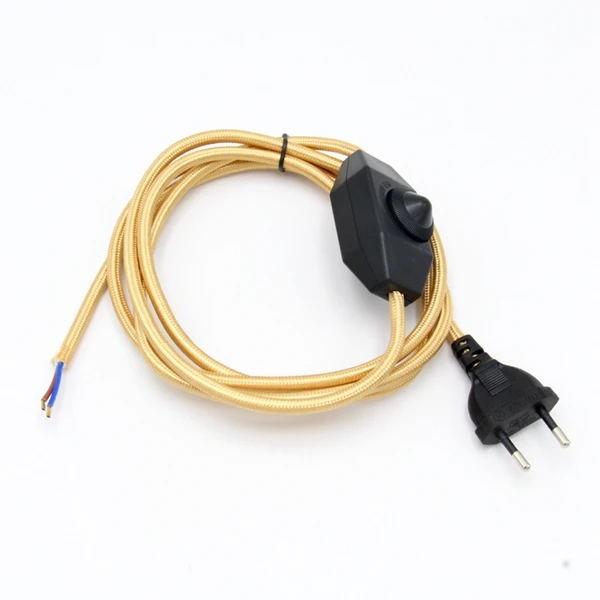 220V AC европейской вилкой сзади Мощность шнур с диммируемым переключателем текстильный плетеный электрические Мощность удлинитель - Цвет корпуса: Light gold cable