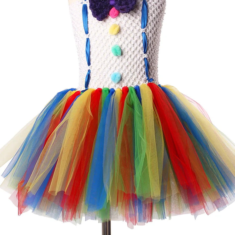 Girls Circus Fancy Clown Tutu Dress with Bow Children Handmade Rainbow Tulle (14)