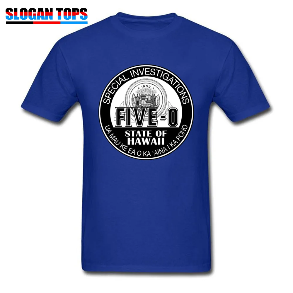 Birthday Crewneck Tshirts Summer/Fall Tops T Shirt Short Sleeve Oversized 100% Cotton Normal Tops T Shirt Print Men Hawaii Five O Special Investigator Shield 3187 blue