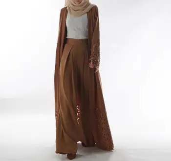 

High-end Muslim laser cut flower hand-stitched full-length Muslim women's gown cardigan Turkey