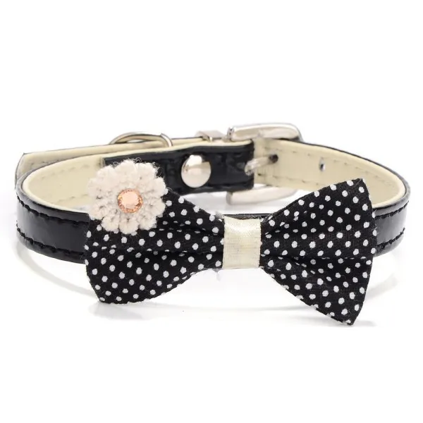 

New Lovely Female Pet Small Dog Cat Choker Necklace Polka Dots Flower Bow Collar