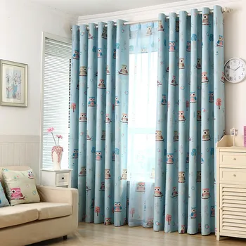 

Modern Cartoon Lovely Owl Curtains Printed Voile Window Screen Yarn Panel Kids Boys Room Bedroom Curtains Tulle Drapes