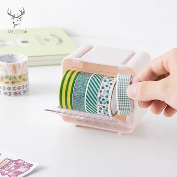 

Kawaii Candy Color Desktop Tape Case Stationery Holder Plastic Box Stationery Sticker Storage Holder Desk Sundries Organizer