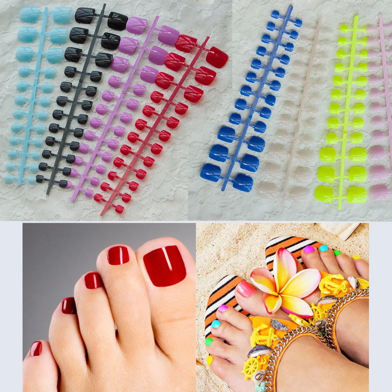 

TKGOES 2017 Fashionable Foot false nails fake nails Candy Color 24 pcs/set hot exploston models foot toe french nails art tips
