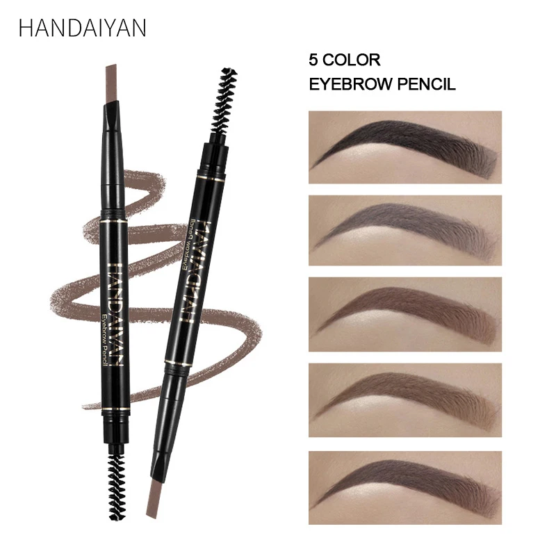 

HANDAIYAN Double Ended Eyebrow Pencil Waterproof Long Lasting No Blooming Rotatable Triangle Black Dark Brown Eye Brow Tatoo Pen