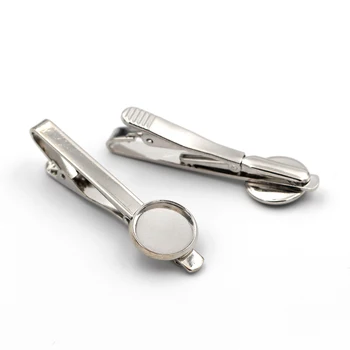 

20mm Imitation Rhodium tone Blank Bases Round Circle Bezel Cabochon Settings Men's Tie Clips Clasps Jewelry Findings Wholesale