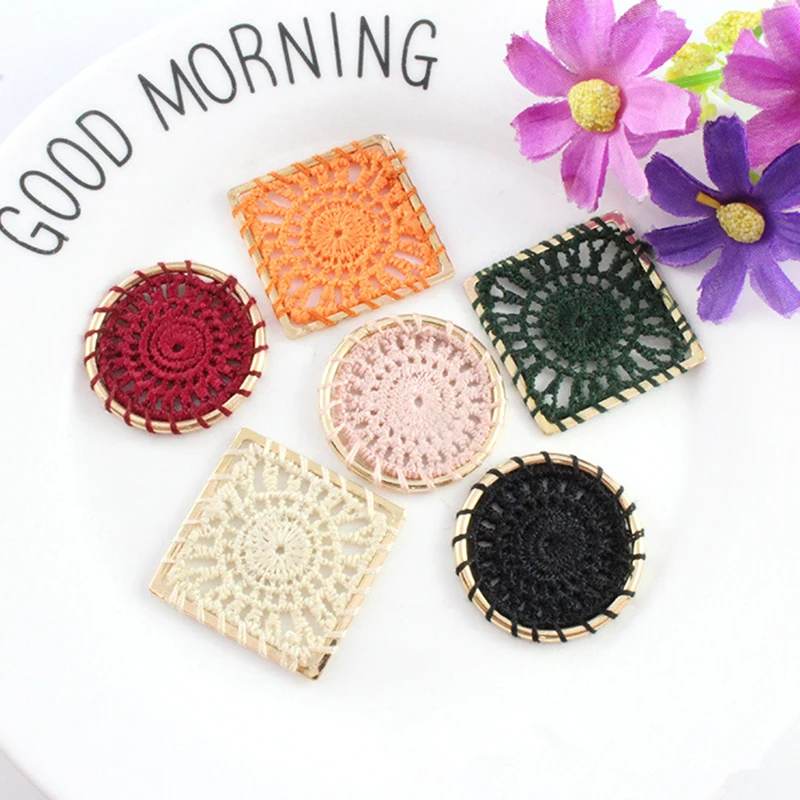 

4PC/Lot Circular Square Hand Knitted Pendant DIY Earrings Necklace Decorative Accessories Manual Material Bag Art Craft Supplies