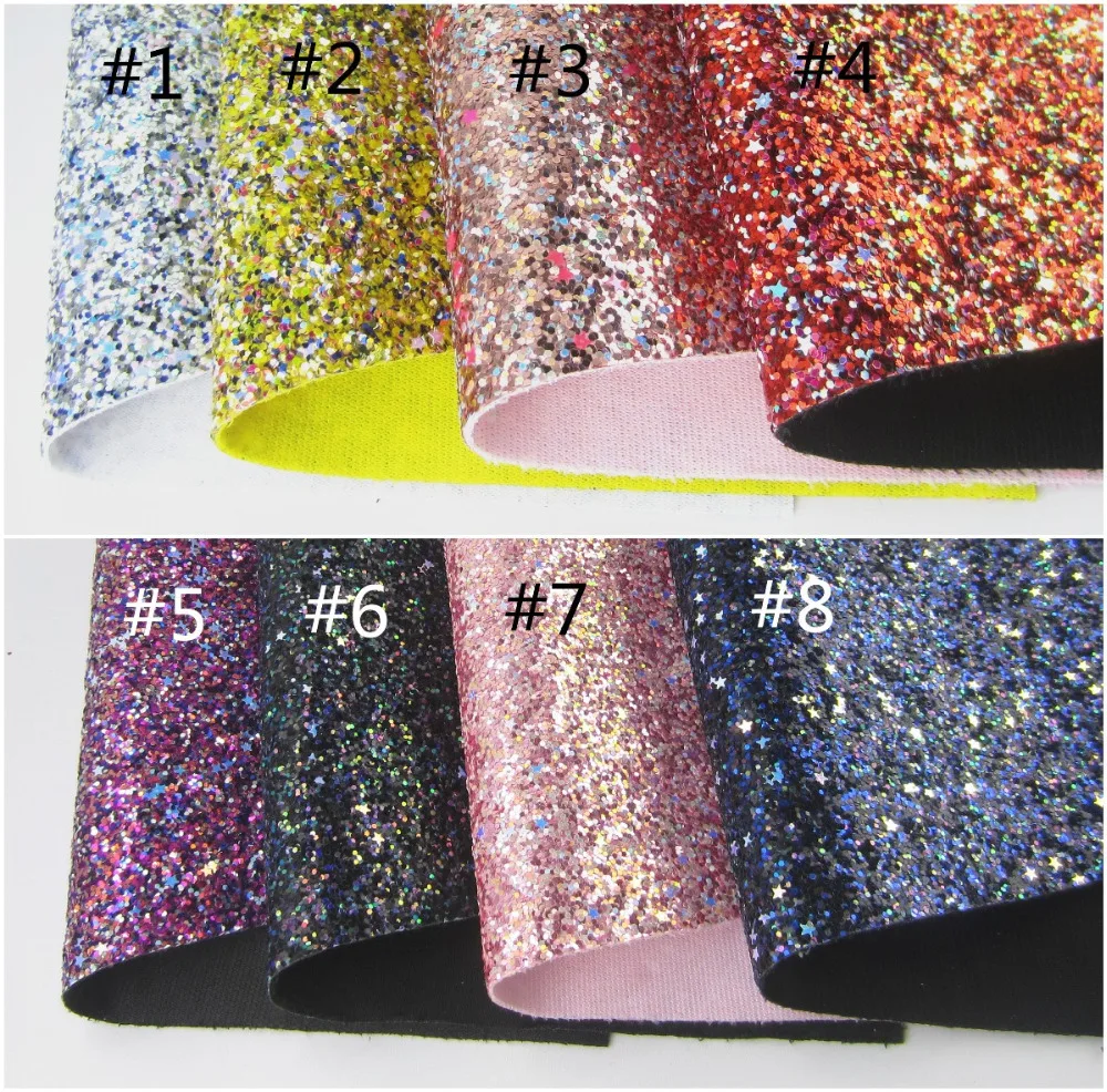

A4 Sheet 8"X11.8" Multicolour Chunky Glitter Fabric Faux PU Leather Fabric For Bows shoes craft Sewing DIY 1pieces F0377