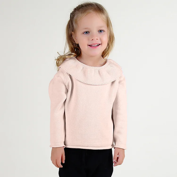 Свитер с воротником в виде листьев лотоса для маленьких девочек модный вязаный свитер Одежда для маленьких девочек 3 цвета - Цвет: pink