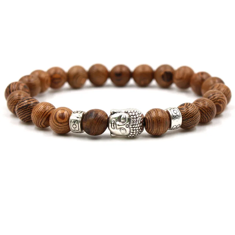 fashion handmade natural stone black beaded bracelet charm men's Buddha head bracelet personality men's jewelry